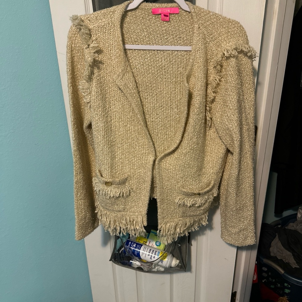 Lilly Pulitzer Simora Cardigan in Gold Metallic Tweed, L